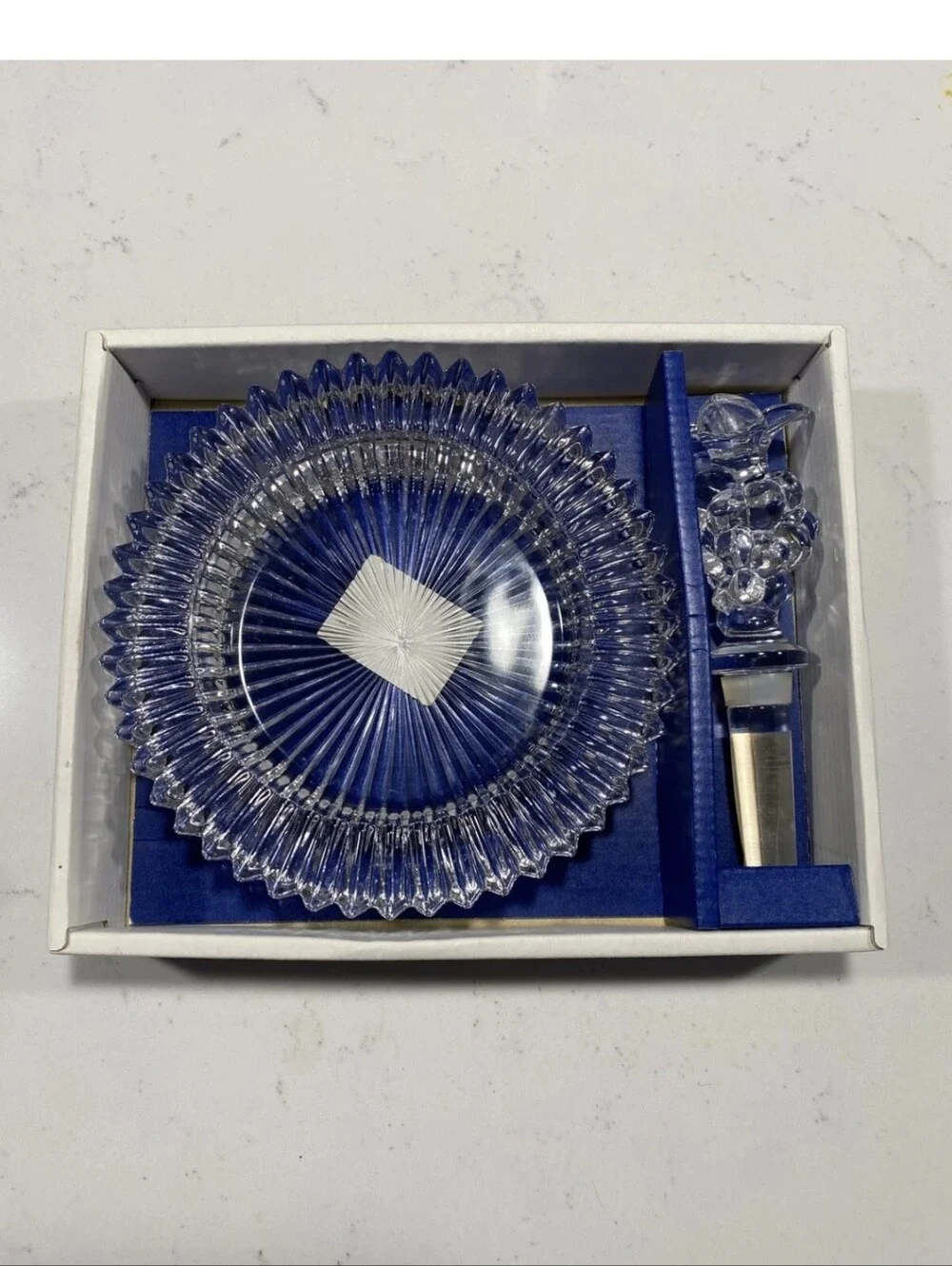 Vintage Mikasa Diamond Fire Crystal Coaster & Grape Bottle Champagne/Wine Set